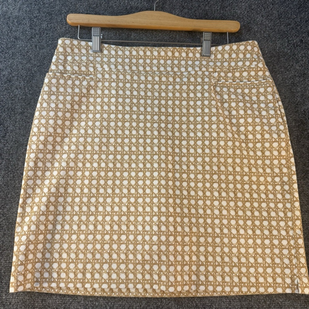 Chico's‎ Size 1 US 8 Tan White Geometric Print Skort Stretch Lined Pockets